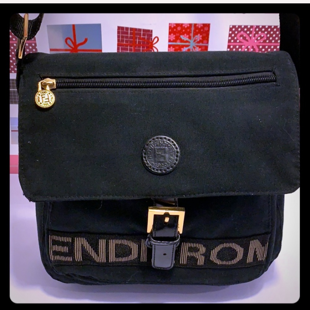 VTG FENDI Black Unisex Canvass CrossbodySling Bag